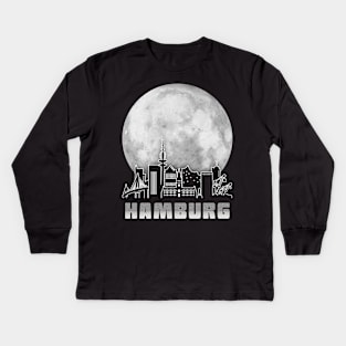 Hamburg Germany Skyline Full Moon Kids Long Sleeve T-Shirt